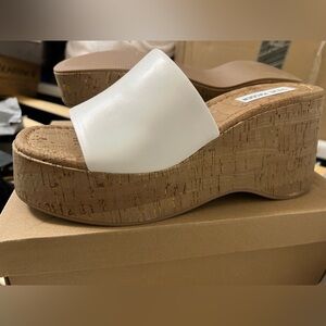 Steve Madden White Wedge Sandals with Cork Platform